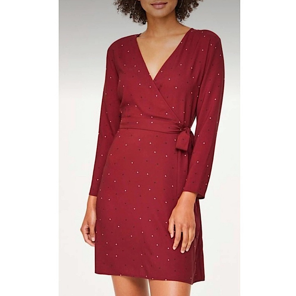 LOFT Maroon Dress Dotted Pattern